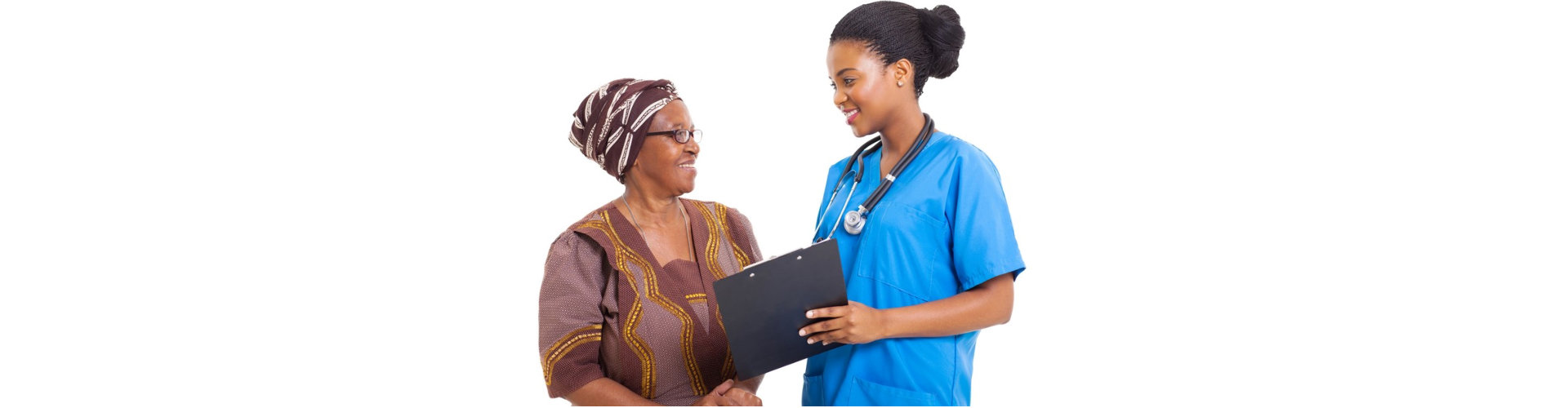 caregiver helping elder woman in filling up a form concept